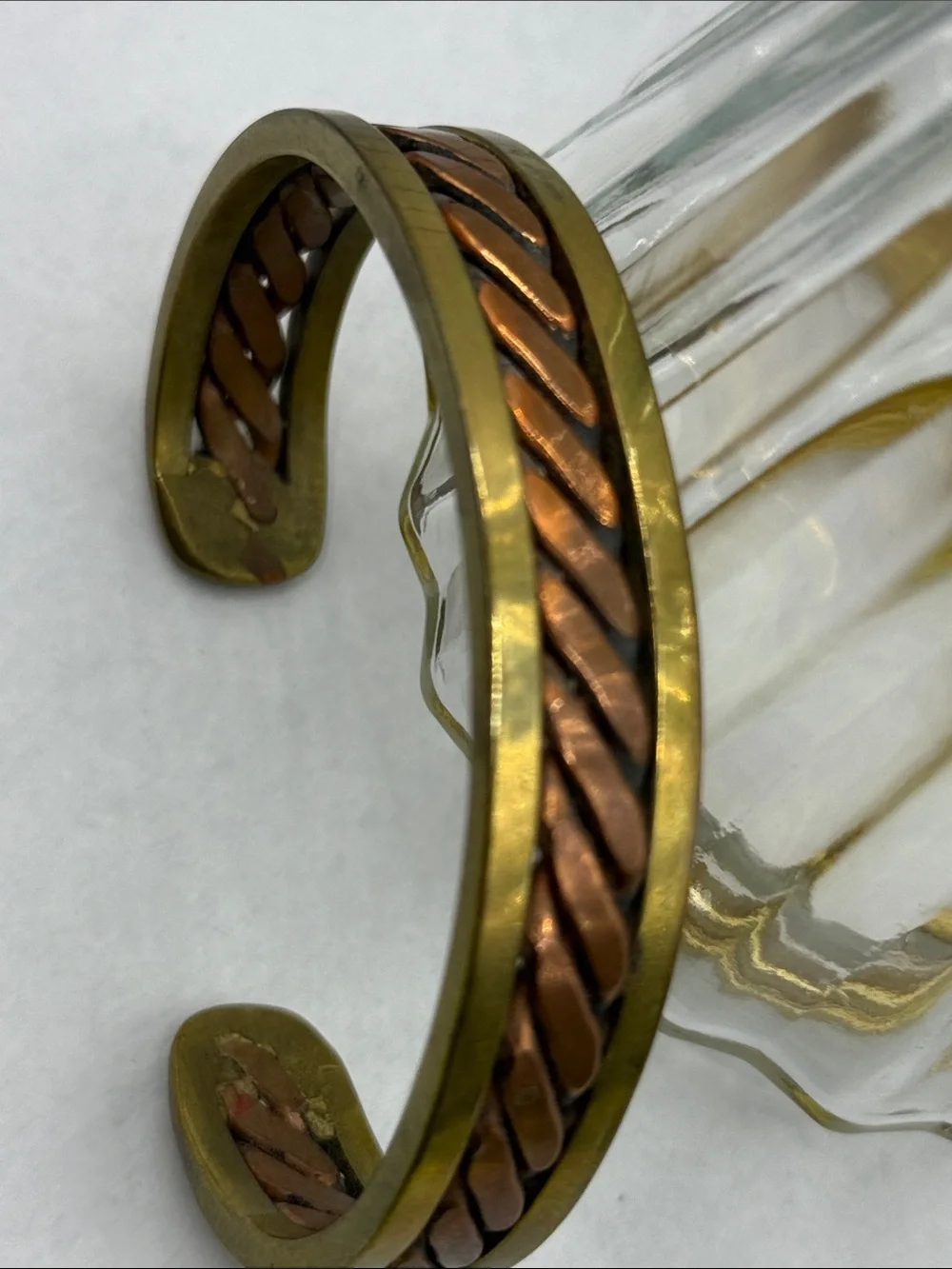 Vintage Two-Tone Braided Metal Cuff Bracelet - Copper & Brass thick heavy piece